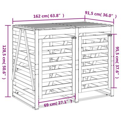 vidaXL Mülltonnenbox für 2 Tonnen Schwarz Massivholz Kiefer