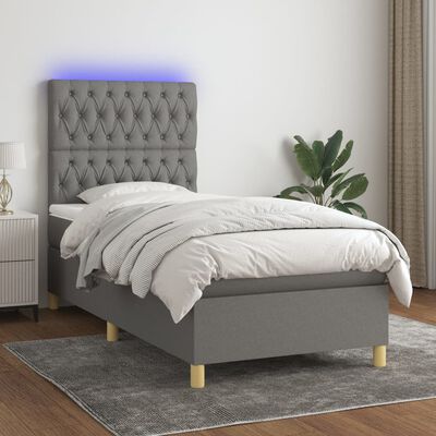 vidaXL Boxspringbett mit Matratze & LED Dunkelgrau 90x200 cm Stoff