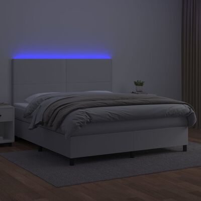 vidaXL Boxspringbett mit Matratze & LED Weiß 180x200 cm Kunstleder