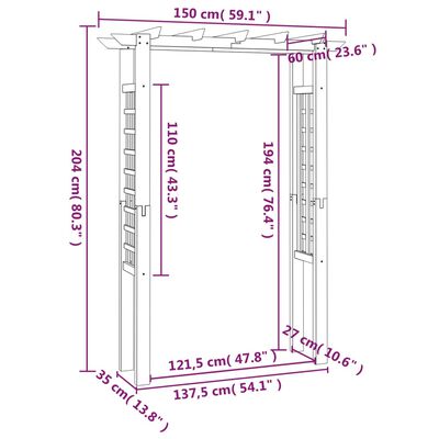 vidaXL Gartenlaube Rosenbogen 150 x 60 x 204 cm Holz Imprägniert