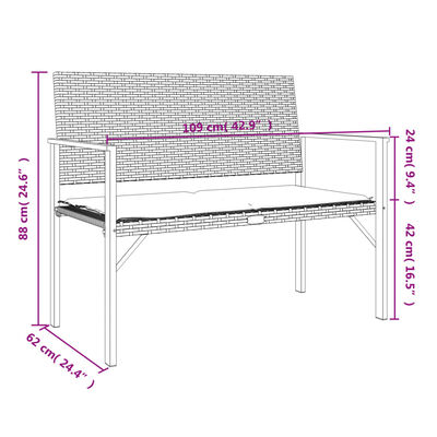 vidaXL Gartenbank 2-Sitzer mit Kissen Schwarz Poly Rattan