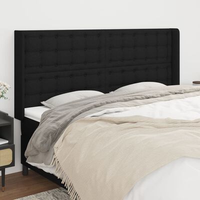 vidaXL Kopfteil mit Ohren Schwarz 183x16x118/128 cm Stoff