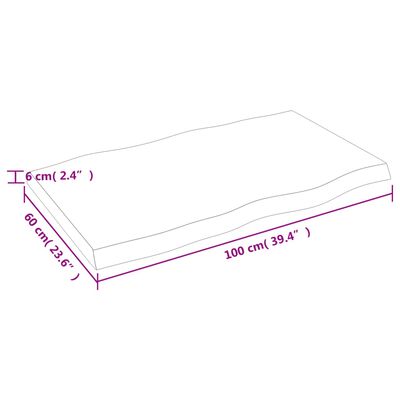 vidaXL Tischplatte 100x60x(2-6) cm Massivholz Unbehandelt Baumkante