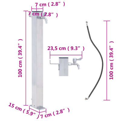 vidaXL Wassersäule für den Garten 100 cm Edelstahl Quadratisch