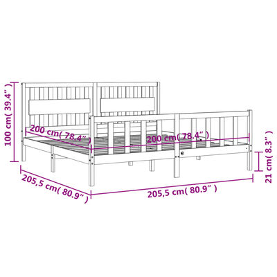 vidaXL Massivholzbett mit Kopfteil 200x200 cm