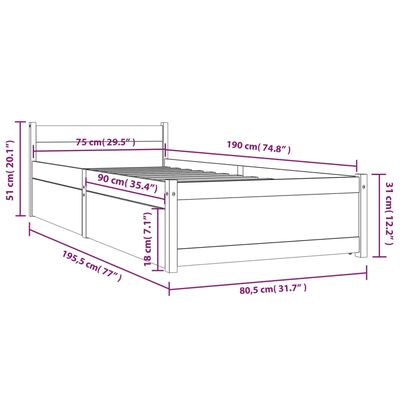 vidaXL Bett mit Schubladen Weiß 75x190 cm