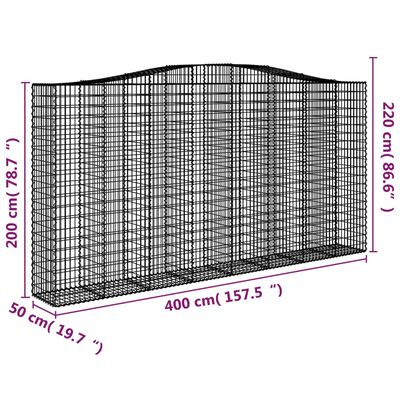 vidaXL Gabionen mit Hochbogen 6 Stk. 400x50x200/220cm Verzinktes Eisen