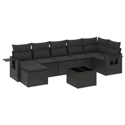 vidaXL 8-tlg. Garten-Sofagarnitur mit Kissen Schwarz Poly Rattan