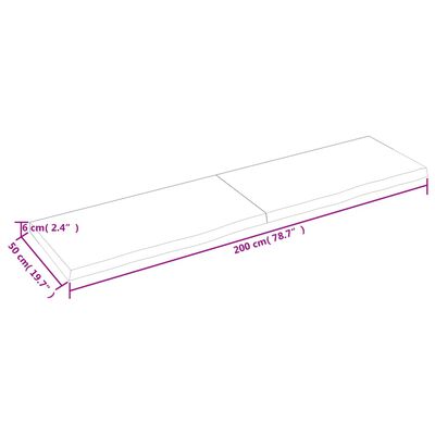 vidaXL Wandregal 200x50x(2-6) cm Massivholz Eiche Unbehandelt