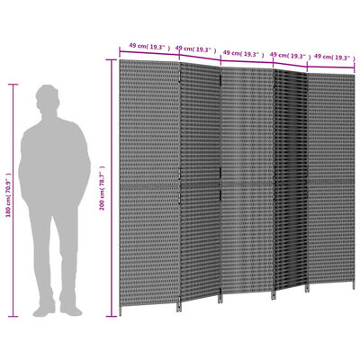 vidaXL Paravent 5-tlg. Grau Poly Rattan