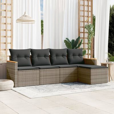 vidaXL 5-tlg. Garten-Sofagarnitur mit Kissen Grau Poly Rattan