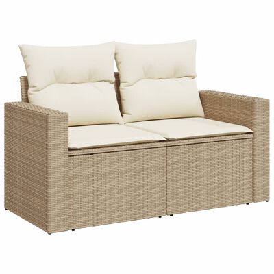 vidaXL 8-tlg. Garten-Sofagarnitur mit Kissen Beige Poly Rattan