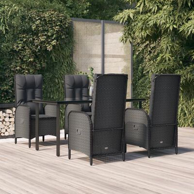 vidaXL 5-tlg. Garten-Essgruppe mit Kissen Schwarz Poly Rattan