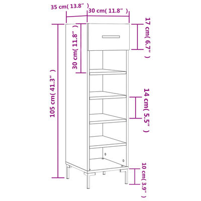 vidaXL Schuhschrank Sonoma-Eiche 30x35x105 cm Holzwerkstoff