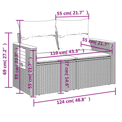 vidaXL 8-tlg. Garten-Sofagarnitur mit Kissen Beige Poly Rattan