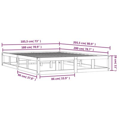 vidaXL Massivholzbett Schwarz 180x200 cm