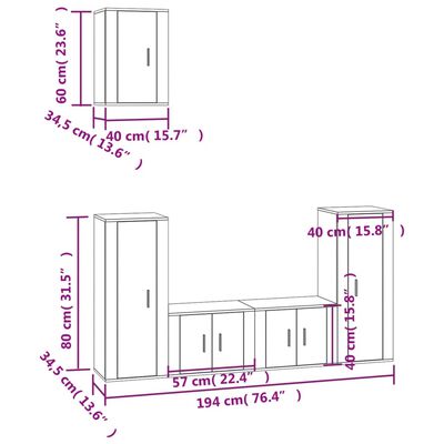 vidaXL 5-tlg. TV-Schrank-Set Hochglanz-Weiß Holzwerkstoff