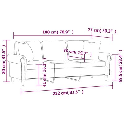 vidaXL 3-Sitzer-Sofa mit Zierkissen Dunkelgrau 180 cm Samt