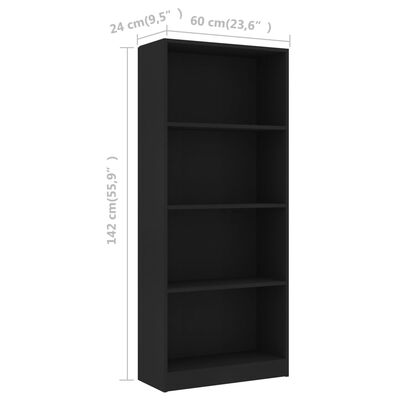 vidaXL Bücherregal 4 Fächer Schwarz 60x24x142 cm Holzwerkstoff