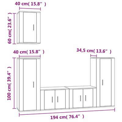 vidaXL 5-tlg. TV-Schrank-Set Räuchereiche Holzwerkstoff