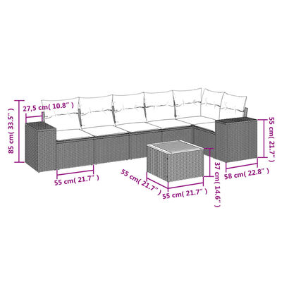 vidaXL 7-tlg. Garten-Sofagarnitur mit Kissen Beige Poly Rattan