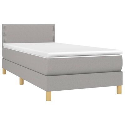 vidaXL Boxspringbett mit Matratze & LED Hellgrau 90x190 cm Stoff