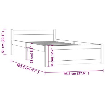 vidaXL Massivholzbett Honigbraun 90x190 cm