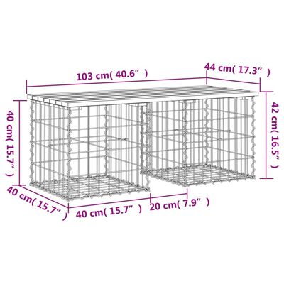 vidaXL Gartenbank aus Gabionen 103x44x42 cm Massivholz Kiefer