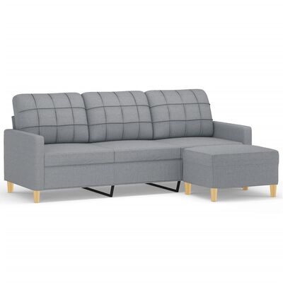 vidaXL 3-Sitzer-Sofa mit Hocker Hellgrau 180 cm Stoff