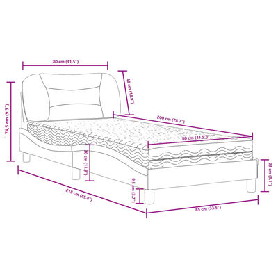 vidaXL Bett mit Matratze Weiß 80x200 cm Kunstleder