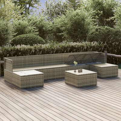 vidaXL 8-tlg. Garten-Lounge-Set mit Kissen Grau Poly Rattan