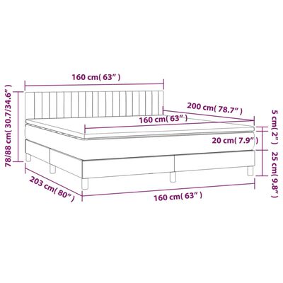 vidaXL Boxspringbett mit Matratze Hellgrau 160x200 cm Samt