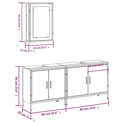 vidaXL 3-tlg. Badmöbel-Set Räuchereiche Holzwerkstoff