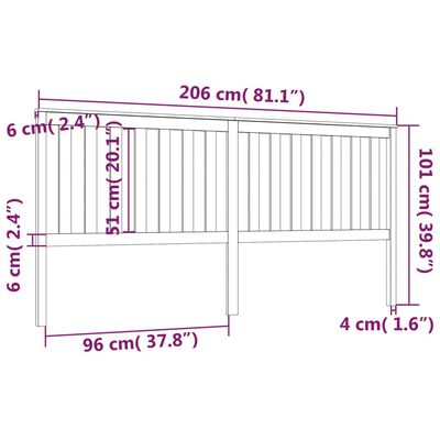 vidaXL Kopfteil Honigbraun 206x6x101 cm Massivholz Kiefer