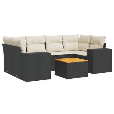 vidaXL 7-tlg. Garten-Sofagarnitur mit Kissen Schwarz Poly Rattan