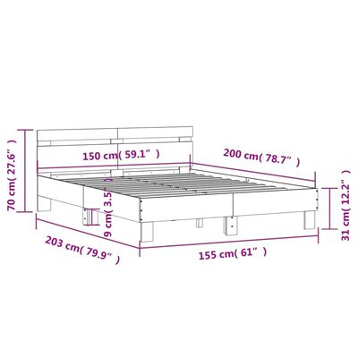 vidaXL Bettgestell mit Kopfteil Betongrau 150x200 cm Holzwerkstoff