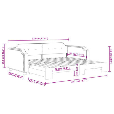 vidaXL Tagesbett Ausziehbar Schwarz 90x200 cm Stoff