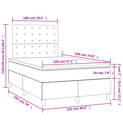 vidaXL Boxspringbett mit Matratze & LED Hellgrau 120x190 cm Stoff