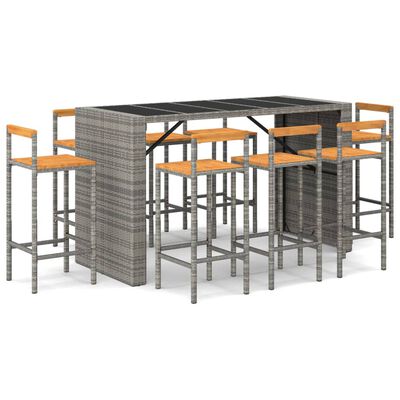 vidaXL 7-tlg. Gartenbar-Set Grau Poly Rattan & Massivholz Akazie