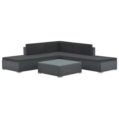 vidaXL 6-tlg. Garten-Lounge-Set mit Kissen Poly Rattan Schwarz