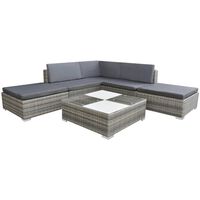 vidaXL 6-tlg. Garten-Lounge-Set mit Auflagen Poly Rattan Grau