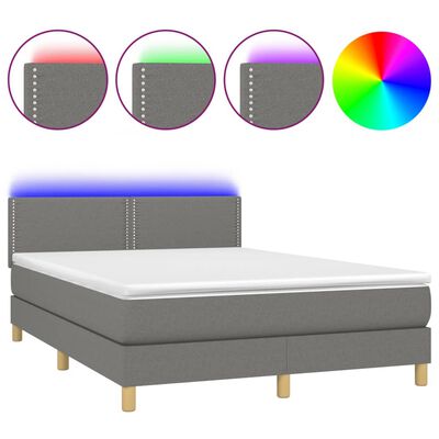 vidaXL Boxspringbett mit Matratze & LED Dunkelgrau 140x190 cm Stoff