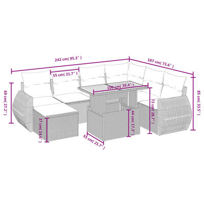 vidaXL 8-tlg. Garten-Sofagarnitur mit Kissen Grau Poly Rattan