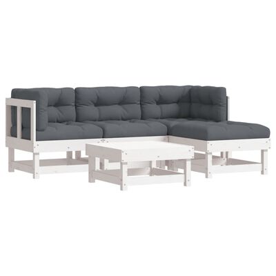 vidaXL 5-tlg. Garten-Lounge-Set mit Kissen Weiß Massivholz