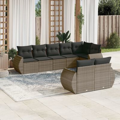 vidaXL 8-tlg. Garten-Sofagarnitur mit Kissen Grau Poly Rattan