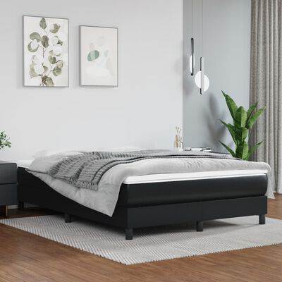 vidaXL Boxspringbett mit Matratze Schwarz 140x200 cm Kunstleder