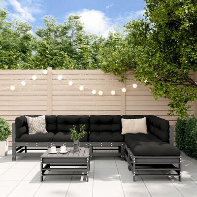 vidaXL 7-tlg. Garten-Lounge-Set mit Kissen Grau Massivholz