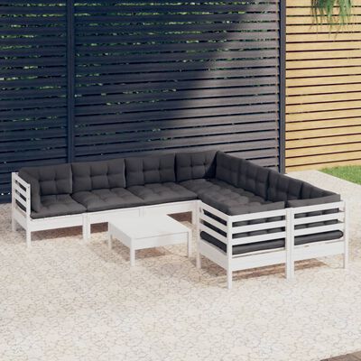 vidaXL 9-tlg. Garten-Lounge-Set mit Kissen Weiß Kiefernholz