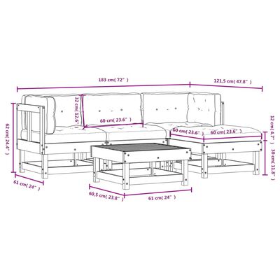 vidaXL 5-tlg. Garten-Lounge-Set mit Kissen Schwarz Massivholz