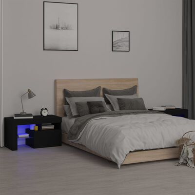 vidaXL Nachttische 2 Stk. mit LED-Leuchten Schwarz 70x36,5x40 cm